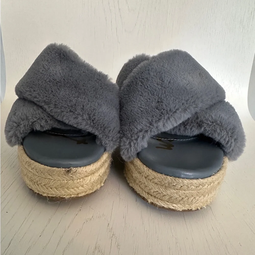 Sam Edelman ZIA Faux Fur Platform Espadrille Slipper Wedge Size 8.5